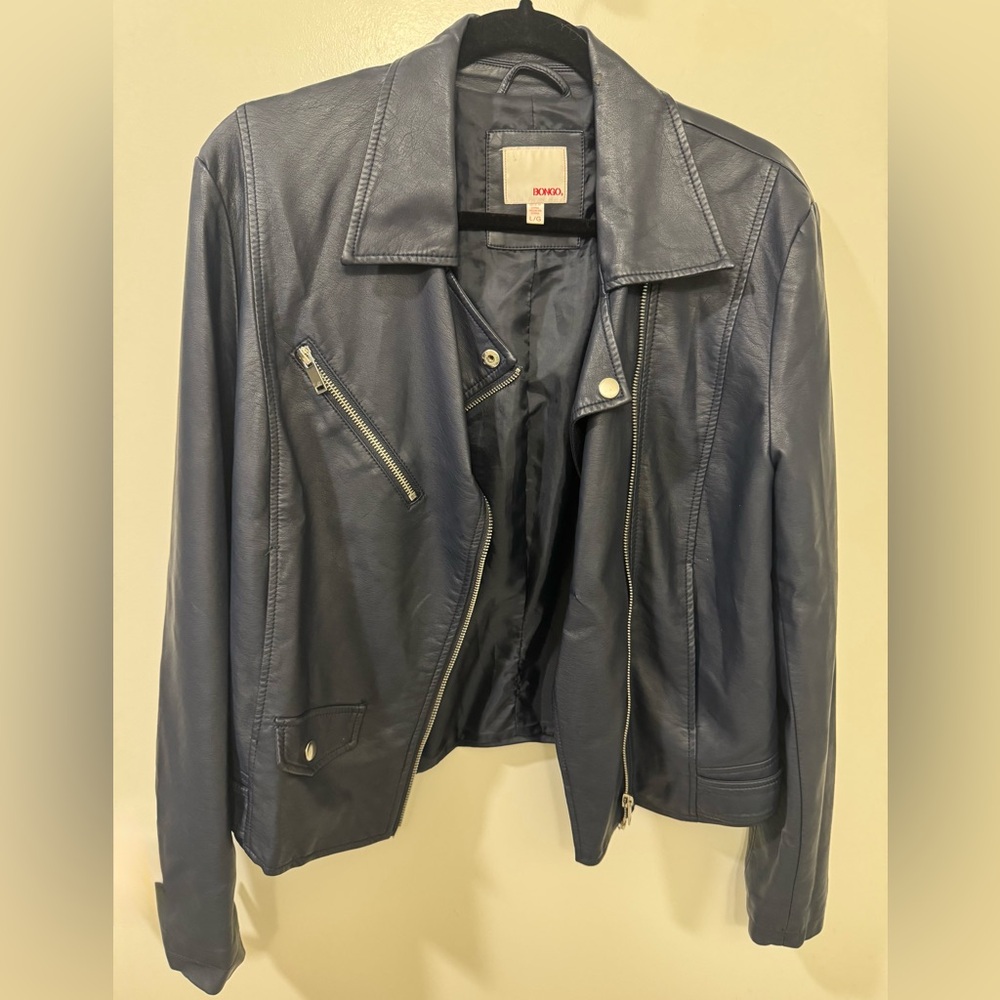 BONGO Women's Navy Faux Leather Motorcycle Jacket